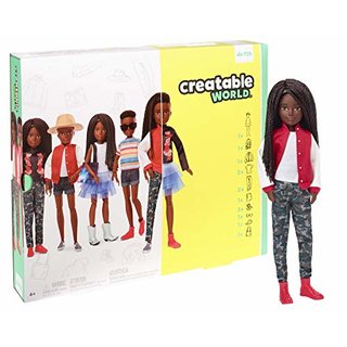 Creatable World GGG55 - Deluxe Charakter Puppen Set, individuell gestaltbare gender neutrale Puppe mit schwarzen, geflochtenen Haaren, Spielzeug ab 6 Jahren