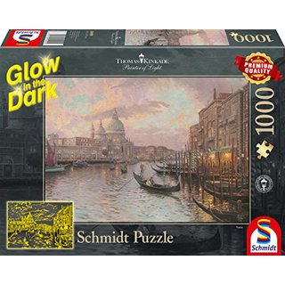 Schmidt Spiele Puzzle 59499 Thomas Kinkade, In den Straßen von Venedig, Glow in The Dark, 1000 Teile Puzzle, bunt