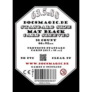 50 Docsmagic.de Double Mat Black Card Sleeves Standard Size 66 x 91 - Schwarz