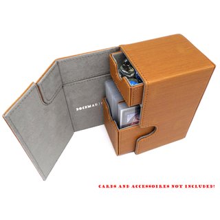 Docsmagic.de Premium Magnetic Tray Box (100) Gold + Deck Divider - MTG - PKM - YGO - Kartenbox Gold