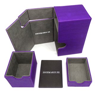 Docsmagic.de Premium Magnetic Tray Box (100) Purple + Deck Divider - MTG - PKM - YGO - Kartenbox Lila