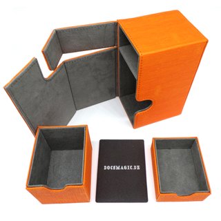 Docsmagic.de Premium Magnetic Tray Box (100) Orange + Deck Divider - MTG - PKM - YGO - Kartenbox Orange